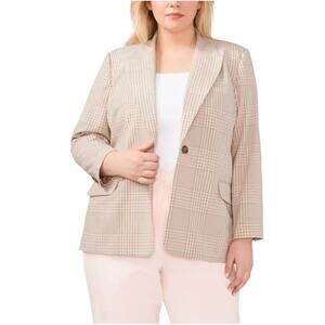 HALOGEN Single Button Blazer in Queens Plaid Pink Cream Tan Sz 22W {NN9}